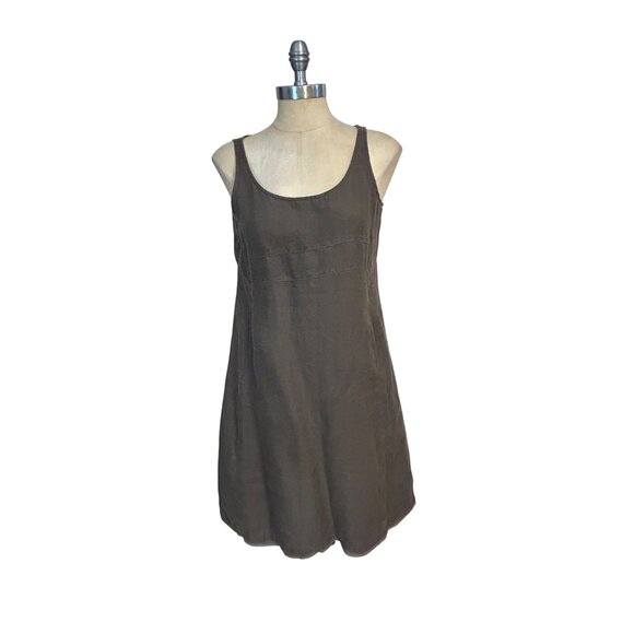 Eileen Fisher PS Brown Washed Linen Twill Shift Dress Sleeveless Petite - Picture 1 of 4